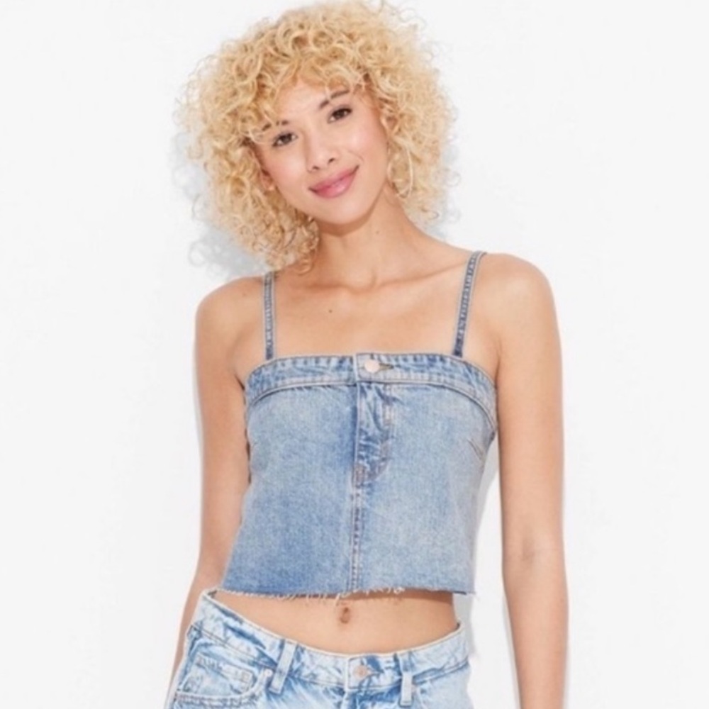 Wild Fable Women's Reworked Cropped Denim Tank Top Medium Wash Small